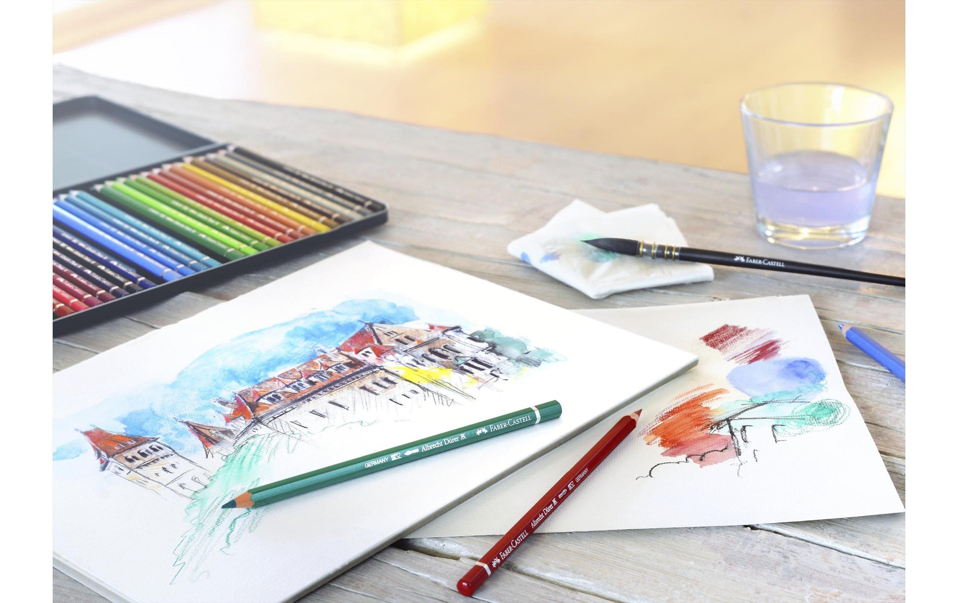 Faber-Castell Aquarellbuntstift Albrecht Dürer, mehrfarbig, 48er-Etui – mit Radiergummi, Spitzer, Pinsel