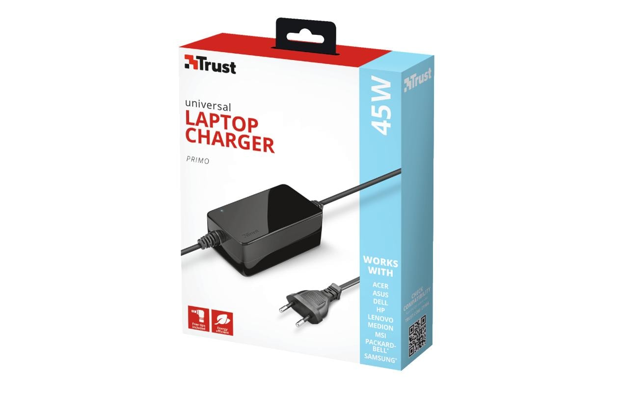Trust Primo Netzteil 45 W – für Laptops 18–20 V – Schwarz