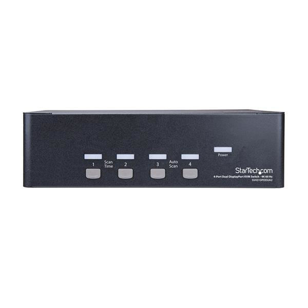 StarTech.com 4-Port Dual-View DisplayPort KVM-Switch – 4K/60 Hz, USB-Hub, Audio, Rack 2U