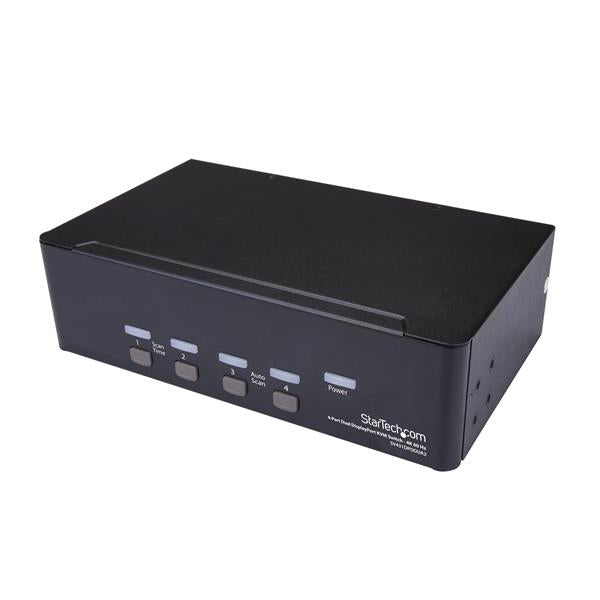 StarTech.com 4-Port Dual-View DisplayPort KVM-Switch – 4K/60 Hz, USB-Hub, Audio, Rack 2U