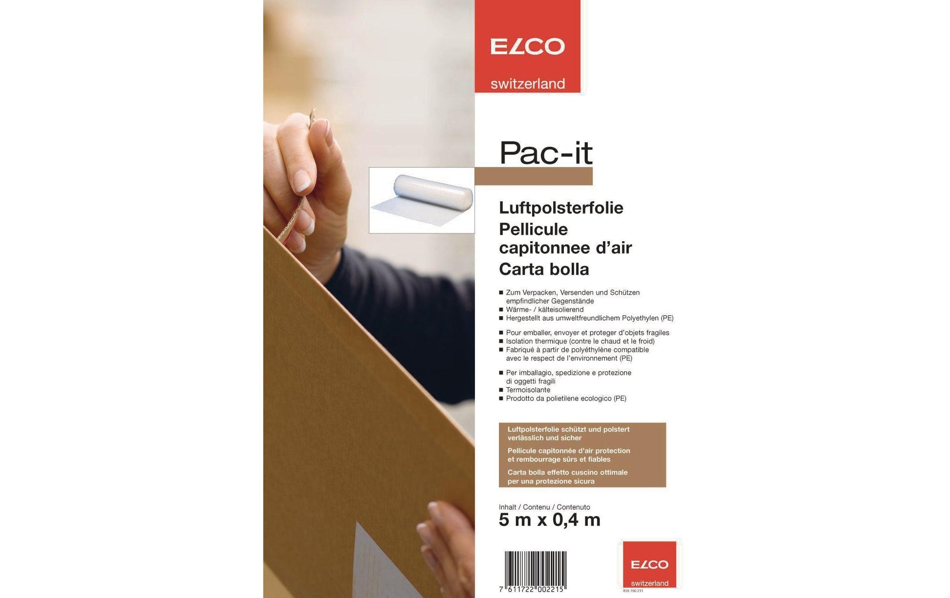 Elco Luftpolsterfolie pac-it – 400 mm × 5 m – Papier, weiss