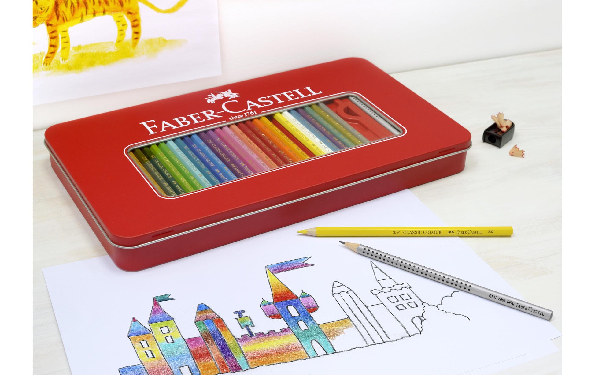 Faber-Castell Buntstifte Classic Colour – Sechskant, in Kartonetui, mit Spitzer