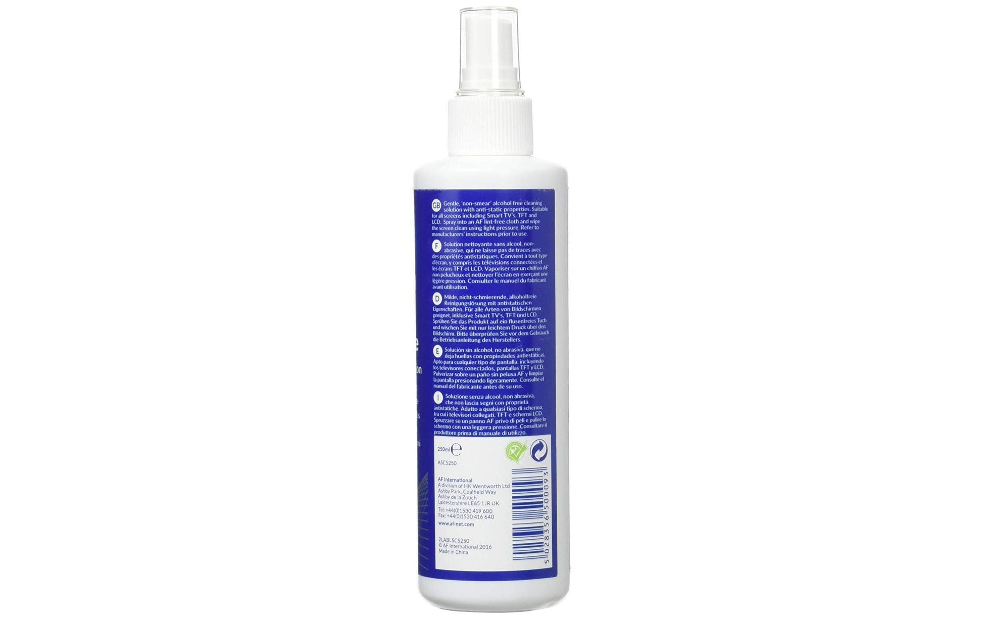 AF Screen-Clene Bildschirmreiniger – für Bildschirme, Smartphones & Tablets – Pumpspray – 250 ml