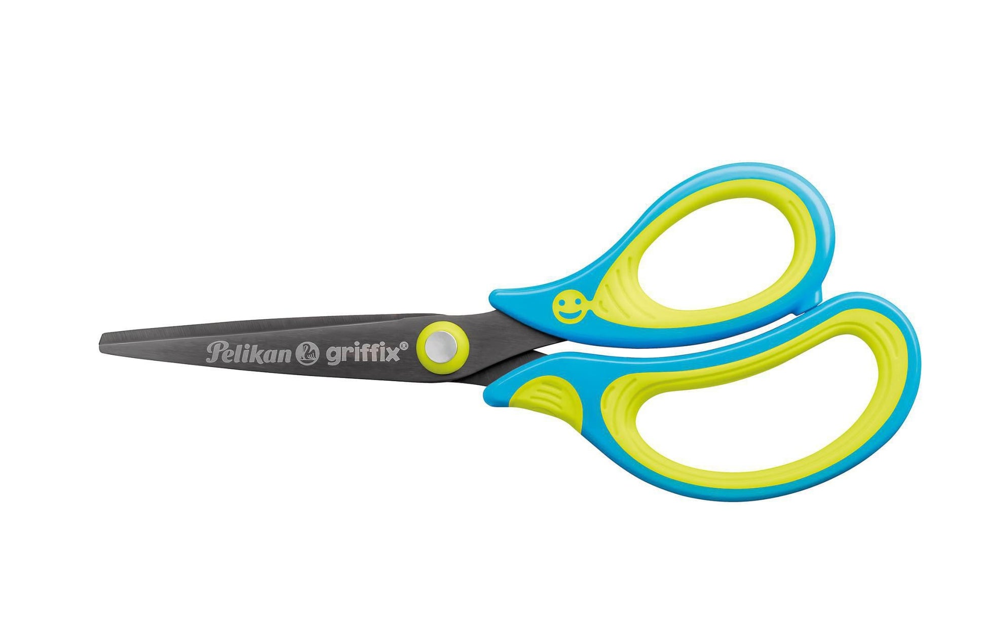 Pelikan Griffix Kinderschere 14,0 cm, spitz, für Rechtshänder – Edelstahl, ergonomischer Griff, Blau/Gelb