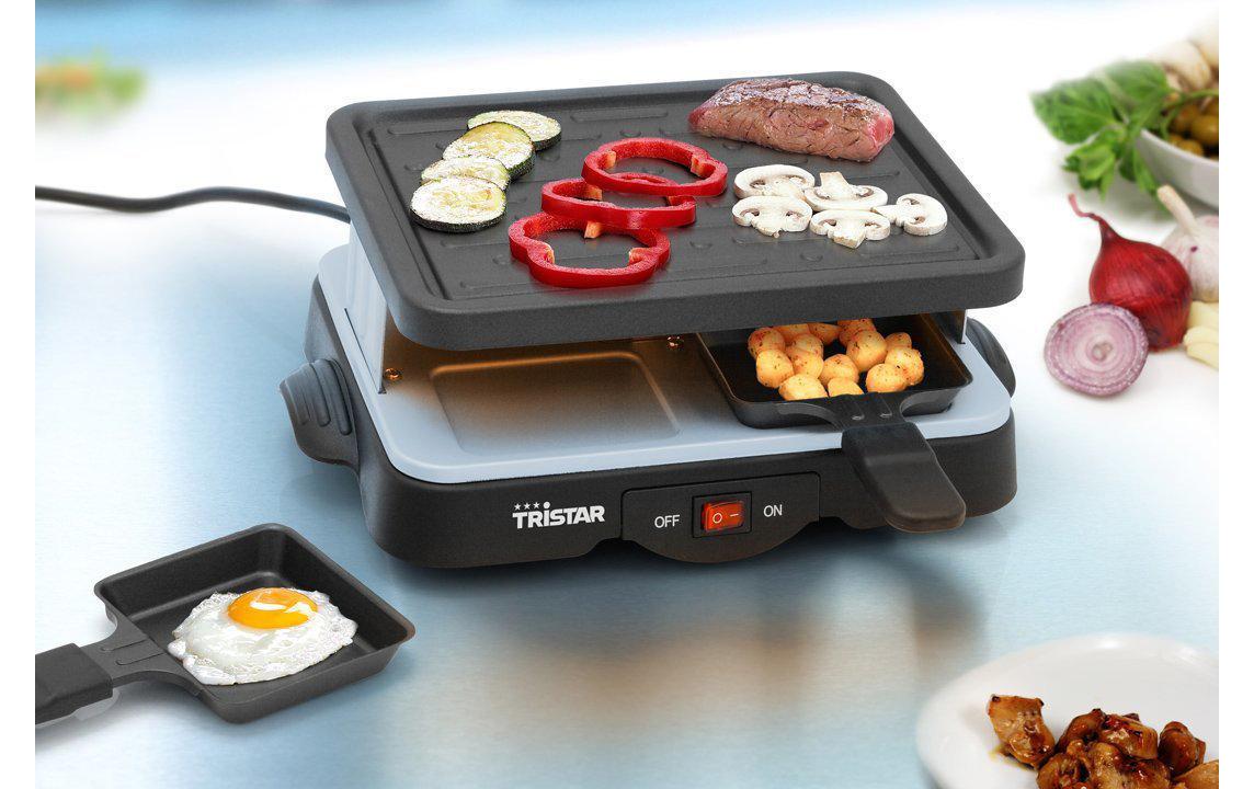 Tristar Raclette-Grill RA-2949 – 4 Personen, 4 Pfännchen, Aluguss-Grillplatte, 500 W – Schwarz