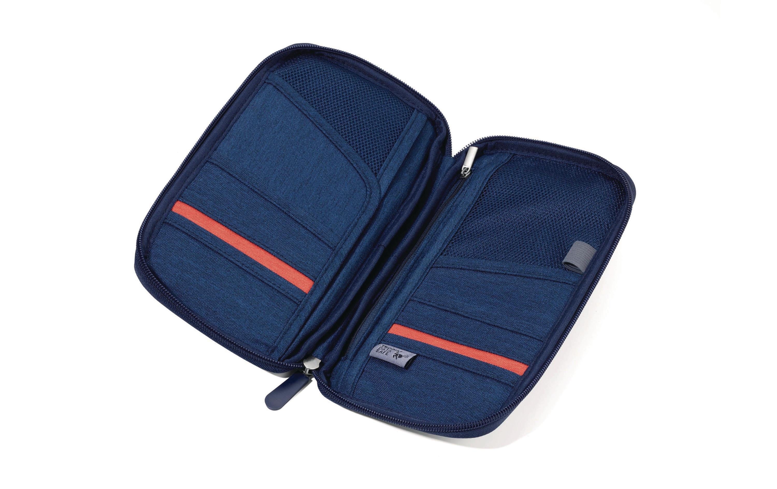 TROIKA Reise-Organizer – mit RFID-Schutz, Polyester, Blau, 243 × 22 × 133 mm