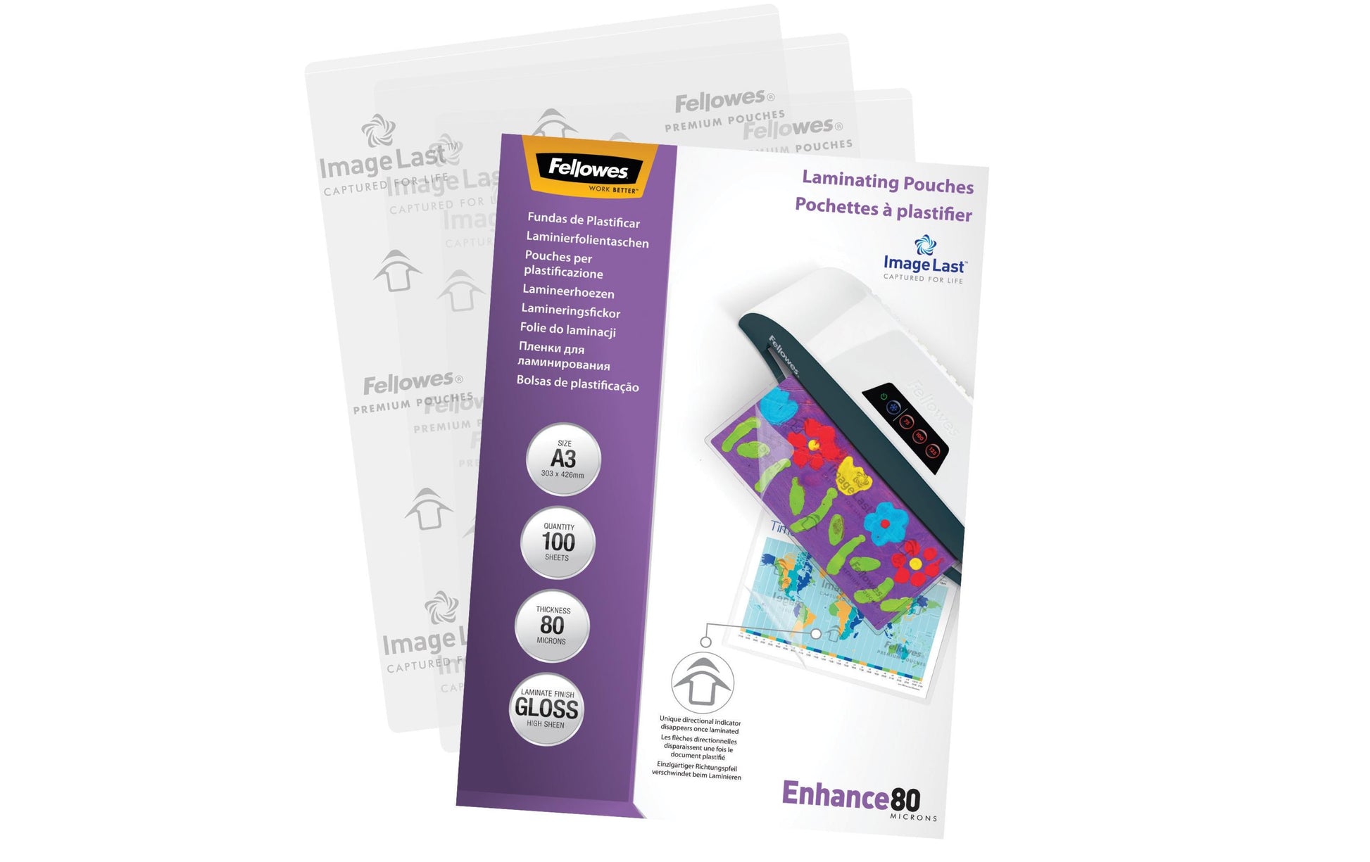 Fellowes Laminierfolien A3, glänzend – 80 µm, 303 × 426 mm, 100 Stk.