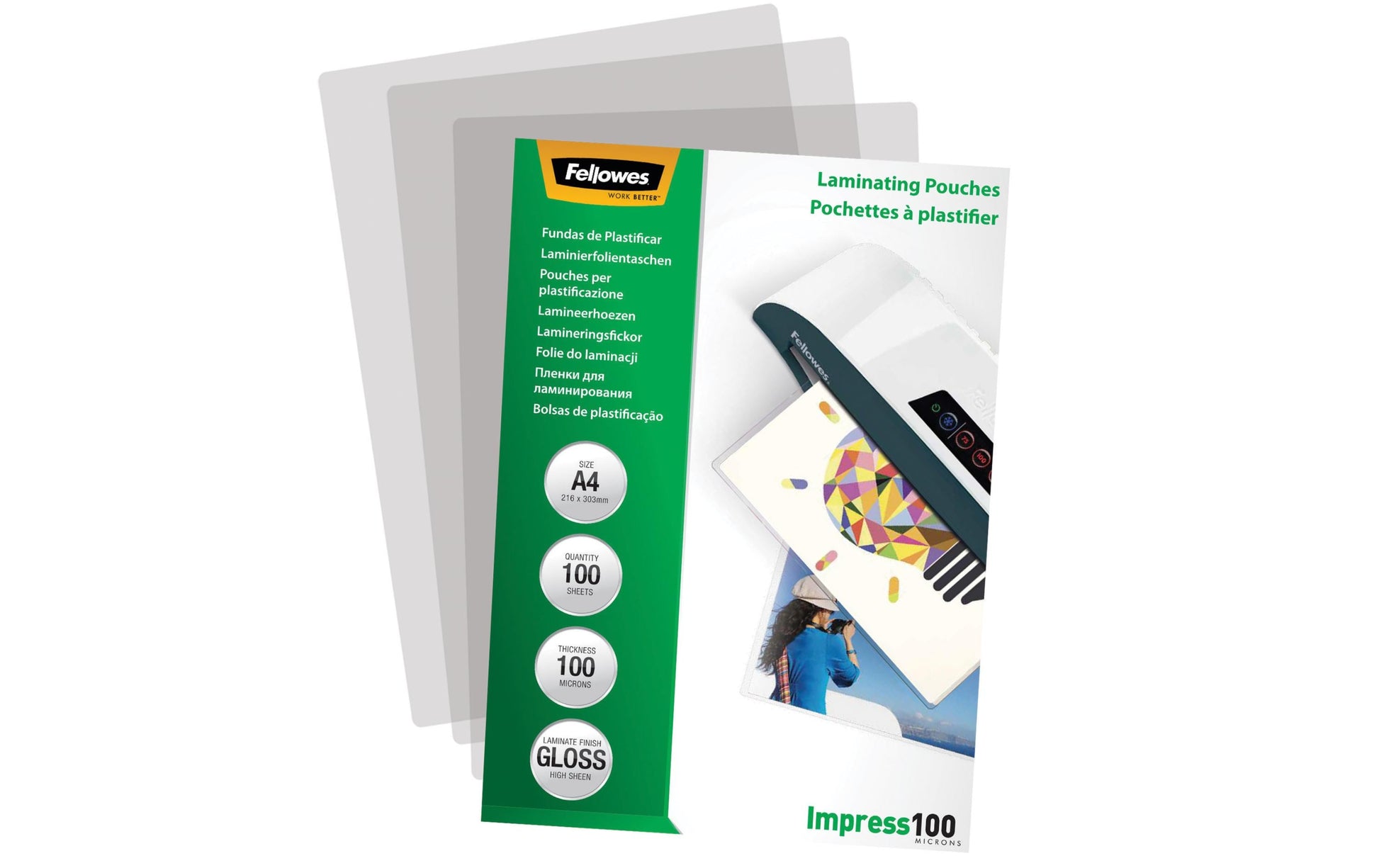 Fellowes Laminierfolien A4, glänzend – 100 µm, 216 × 303 mm, 100 Stk.
