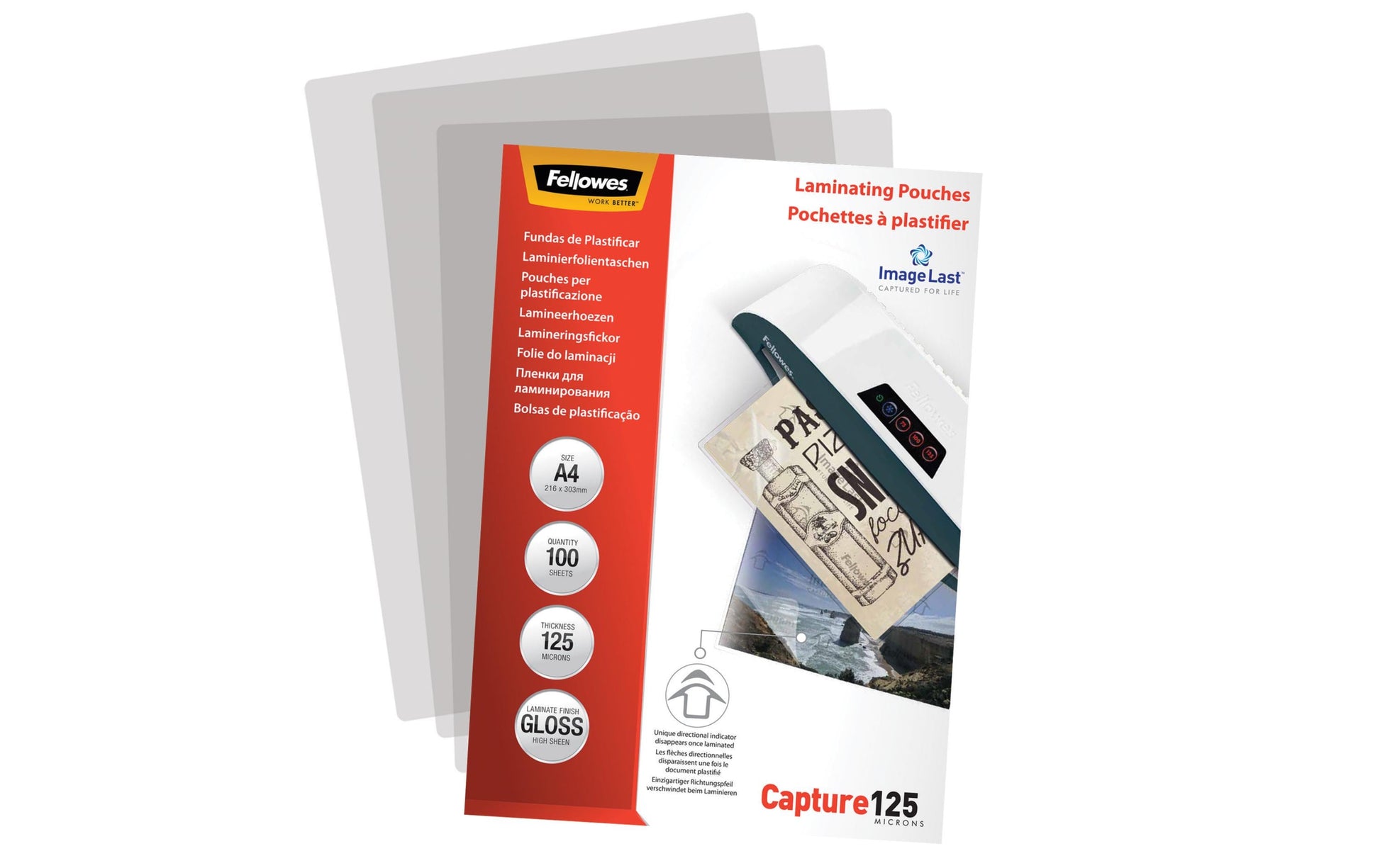 Fellowes Laminierfolien A4, glänzend – 125 µm, 216 × 303 mm, 100 Stk.