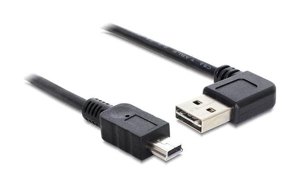 DeLOCK USB-A auf Mini-USB-B Kabel – USB 2.0 (480 Mbit/s) – 1 m – Abgewinkelt, beidseitig einsteckbar – Schwarz