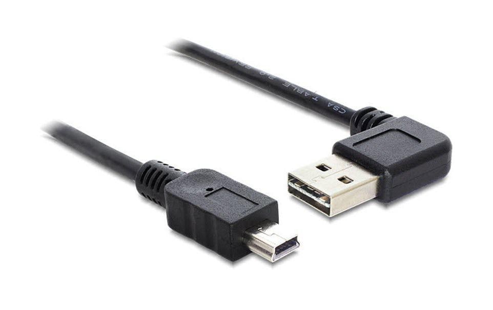 DeLOCK USB-A auf Mini-USB-B Kabel – USB 2.0 (480 Mbit/s) – 3 m – 90° abgewinkelt – Schwarz