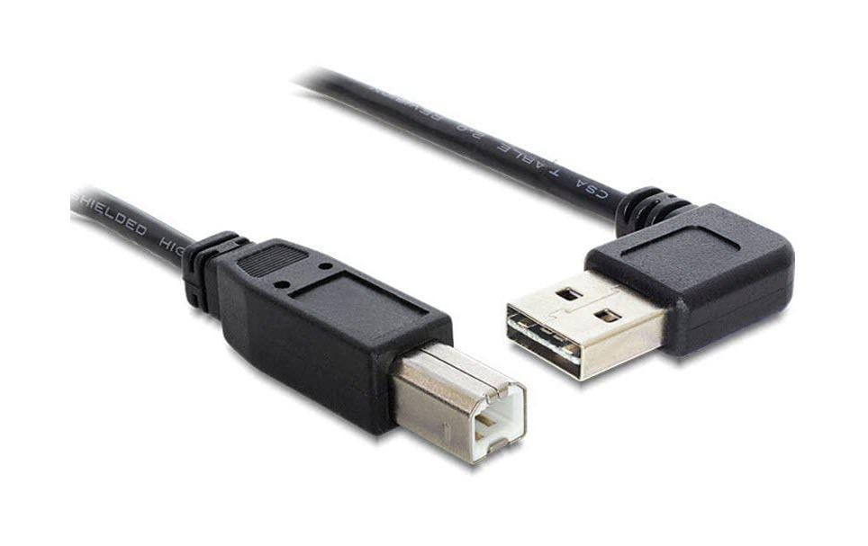 DeLOCK USB-A auf USB-B Kabel – USB 2.0 (480 Mbit/s) – 1 m – Abgewinkelt, Goldstecker – Schwarz