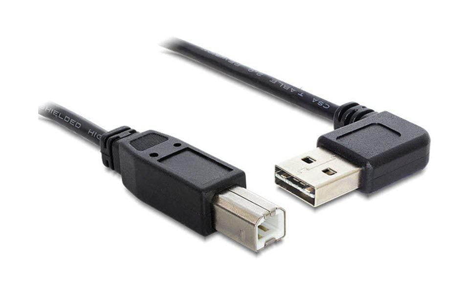 DeLOCK USB-A auf USB-B Kabel – USB 2.0 (480 Mbit/s) – 2 m – Abgewinkelt – Schwarz