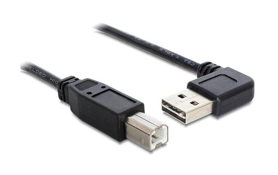 DeLOCK USB-A auf USB-B Kabel – USB 2.0 (480 Mbit/s) – 3 m – Abgewinkelt, Goldstecker – Schwarz