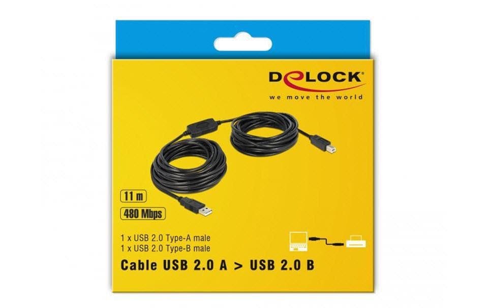 DeLOCK USB-A auf USB-B Kabel – USB 2.0 (480 Mbit/s) – 11 m – Aktiv – Schwarz