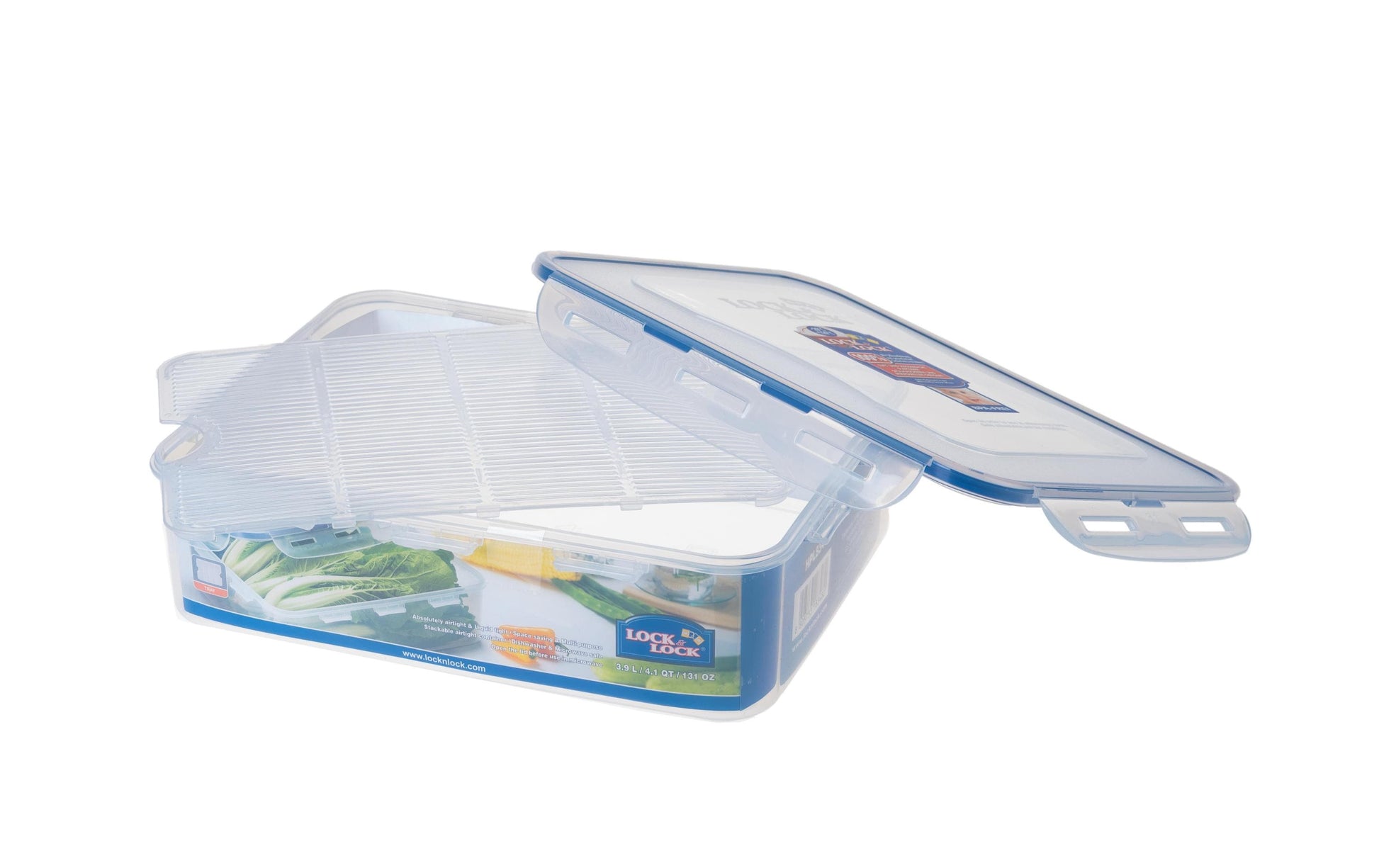 Lock & Lock HPL 834 – Vorratsdose 3,9 l, 29,5 × 23 × 8,4 cm, Polypropylen (PP), transparent/blau