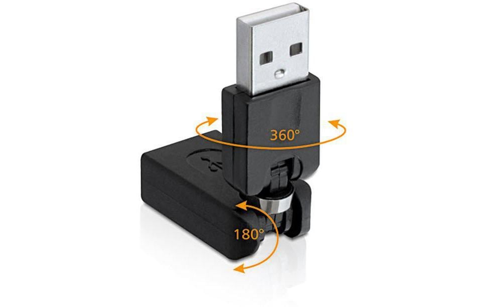 DeLOCK USB-Adapter USB-A auf USB-A – USB 2.0 (480 Mbit/s) – Rotationsadapter, Abgewinkelt – Schwarz