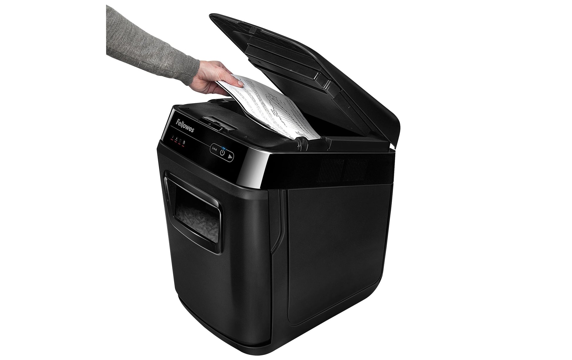 Fellowes Automax 150C – Aktenvernichter mit Autofeed 150 Blatt, DIN P-4, Partikelschnitt 4 × 38 mm, 8 Blatt, 3