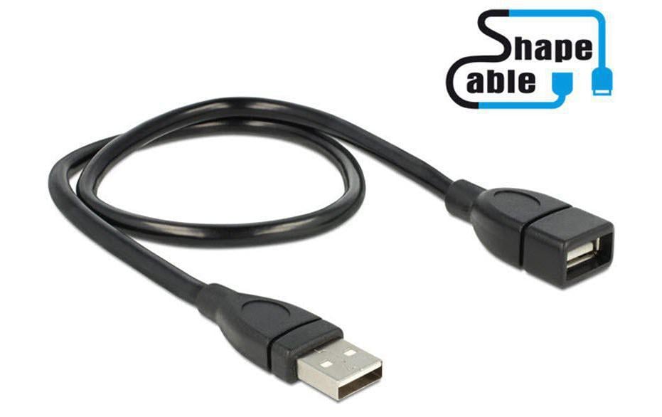 DeLOCK USB-A Verlängerungskabel (Stecker auf Buchse) – USB 2.0 (480 Mbit/s) – 0,5 m – Schwanenhals – Schwarz