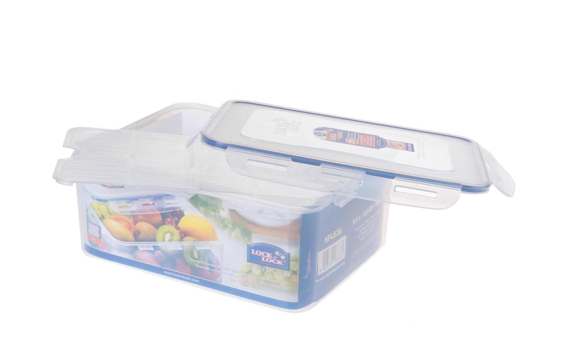 Lock & Lock Vorratsdose 5,5 l, 29,5 × 23 × 11,8 cm, Polypropylen (PP), transparent/blau