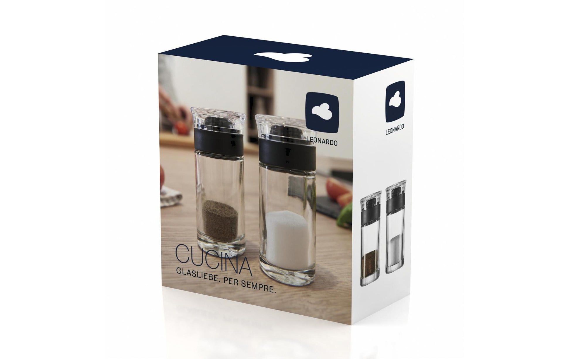 LEONARDO CUCINA – Salz- & Pfefferstreuer-Set 40 ml, Ø 5 × 10 cm, Glas/Kunststoff, transparent, 2 Stk.