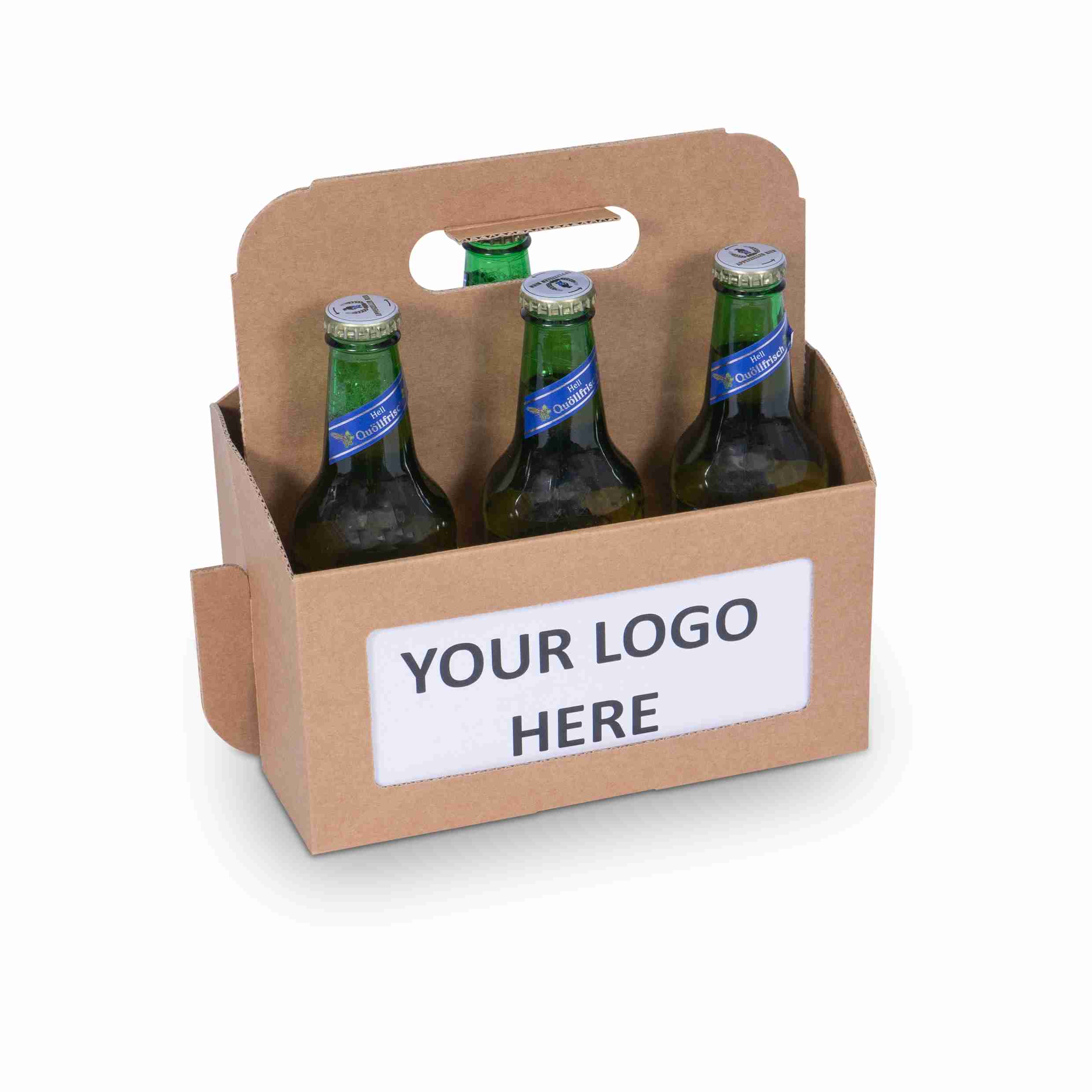 Model Versandverpackung – für 6 × 0,33 l, max. 250 mm & Ø72 mm – 224 × 150 × 238 mm, braun, Dokumentenfach – 1 Palette (2'400 Stk.)