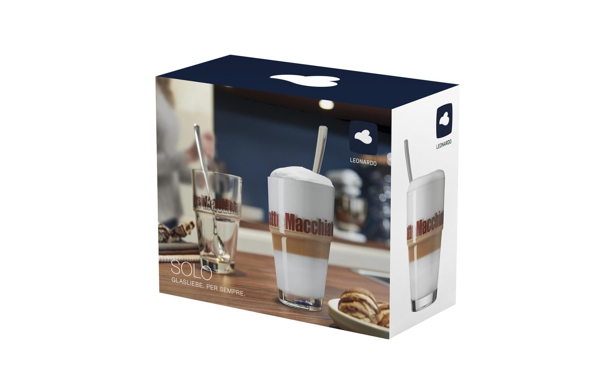 Leonardo Latte Macchiato Glas – 2er Set, 410 ml, Ø 8,4 cm, Transparent, mit Löffeln, spülmaschinenfest