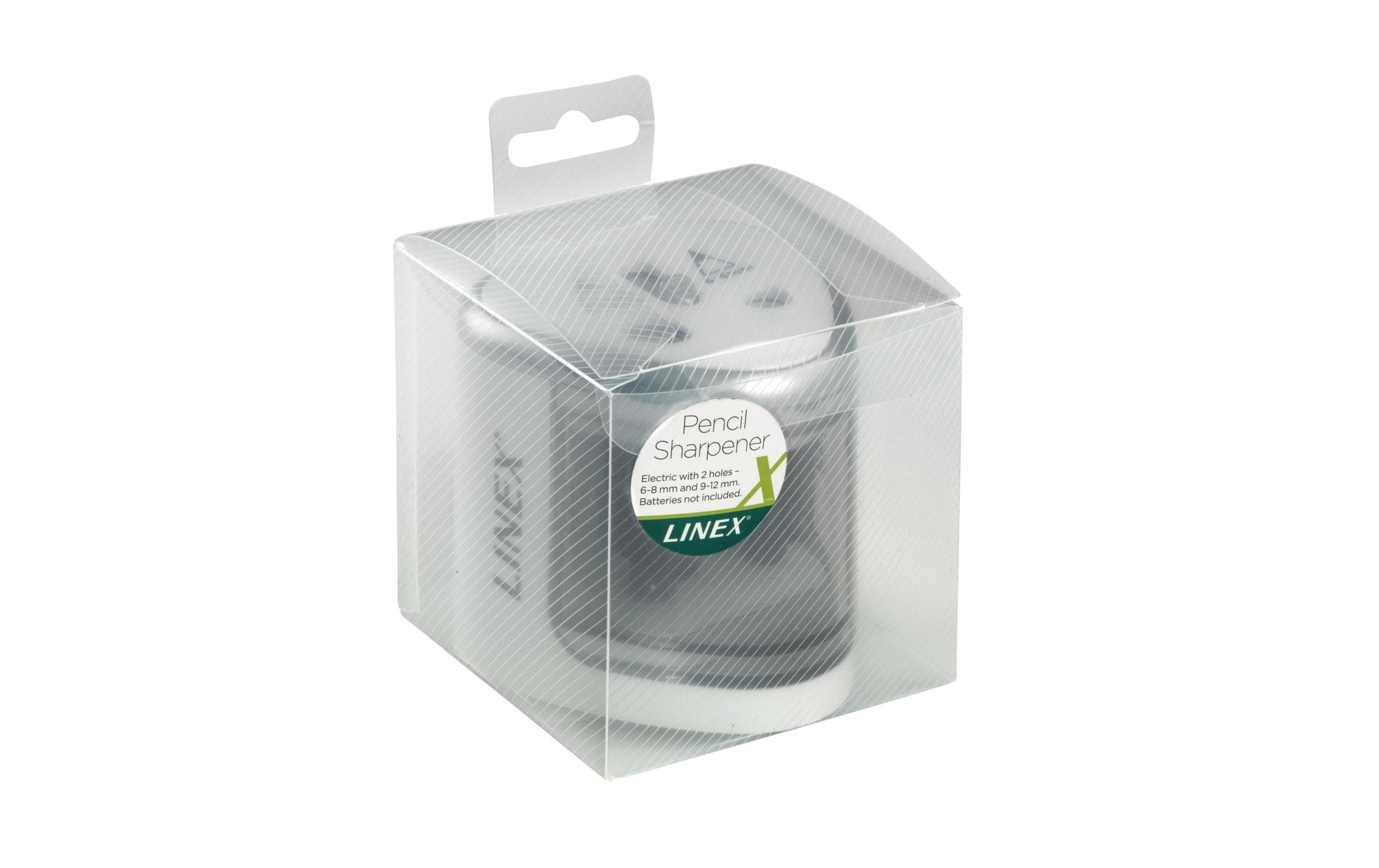 Linex Spitzer – elektrisch, batteriebetrieben, mit Behälter, für Blei- & Buntstifte 6–12 mm, Kunststoff, weiss