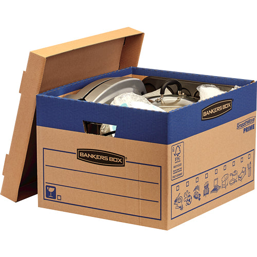 Fellowes Umzugskarton SmoothMove FastFold – 390 × 333 × 285 mm, 37 l, mit Deckel, mit Griffen, natur – 10 Stk.