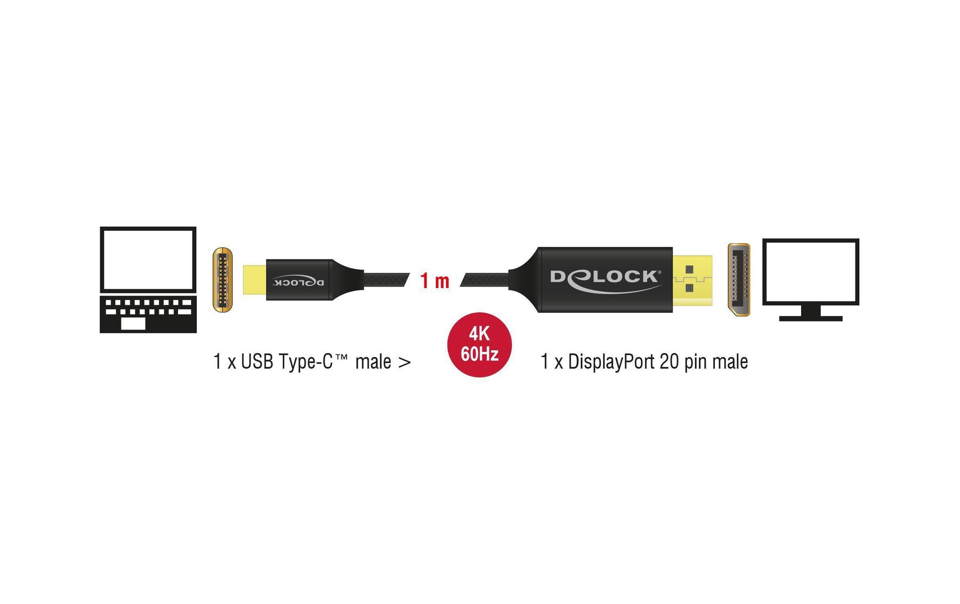 DeLOCK USB-C auf DisplayPort Kabel DP 1.2 4K 60 Hz – 1 m – für Geräte mit USB-C (DisplayPort Alt Mode)