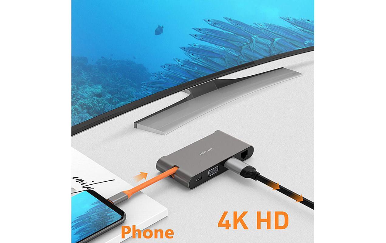 EXSYS EX-1220HM Dockingstation – USB-C, 1× HDMI, 1× VGA, 3× USB-A, GbE, für Windows/Mac/Linux