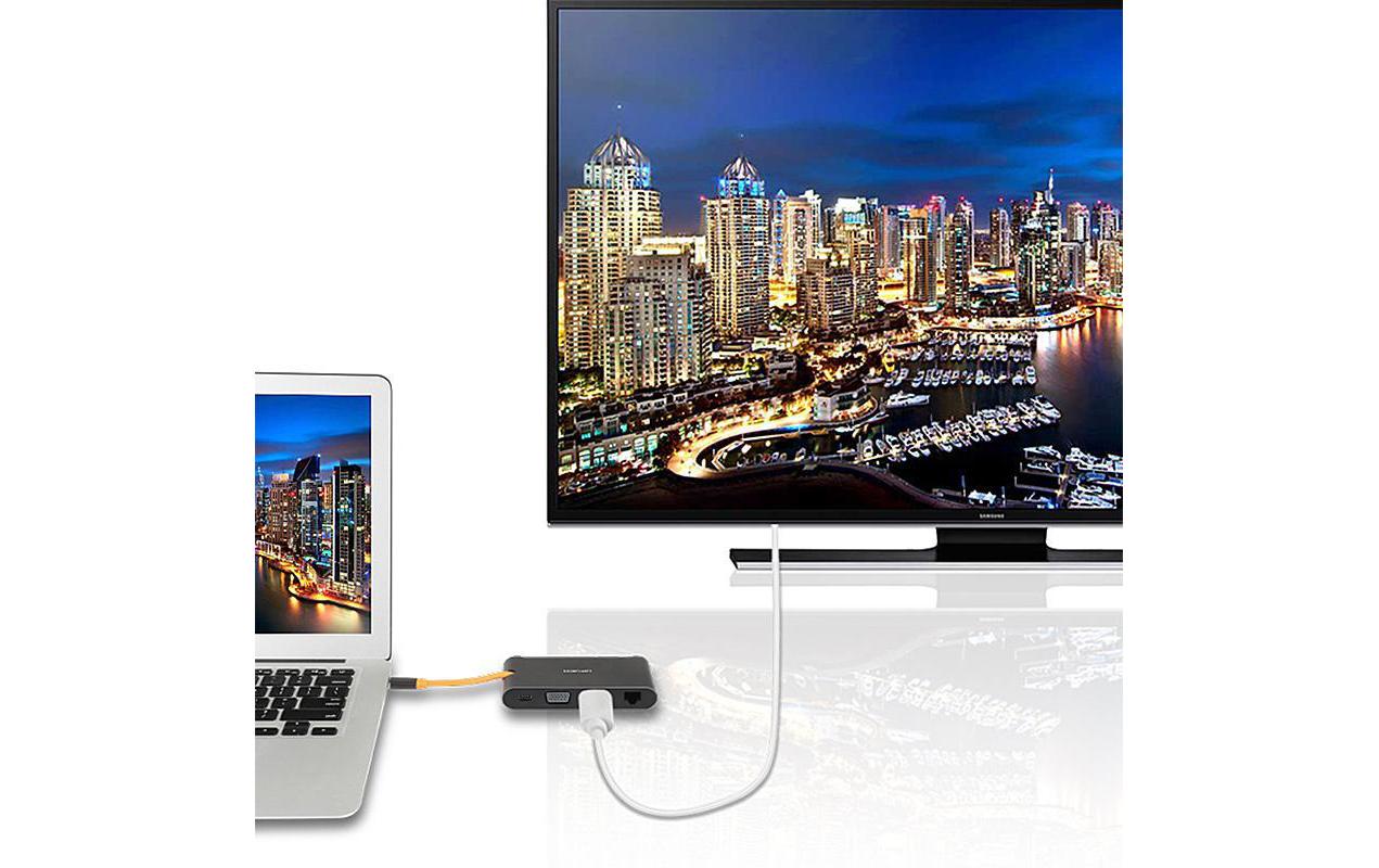 EXSYS EX-1220HM Dockingstation – USB-C, 1× HDMI, 1× VGA, 3× USB-A, GbE, für Windows/Mac/Linux