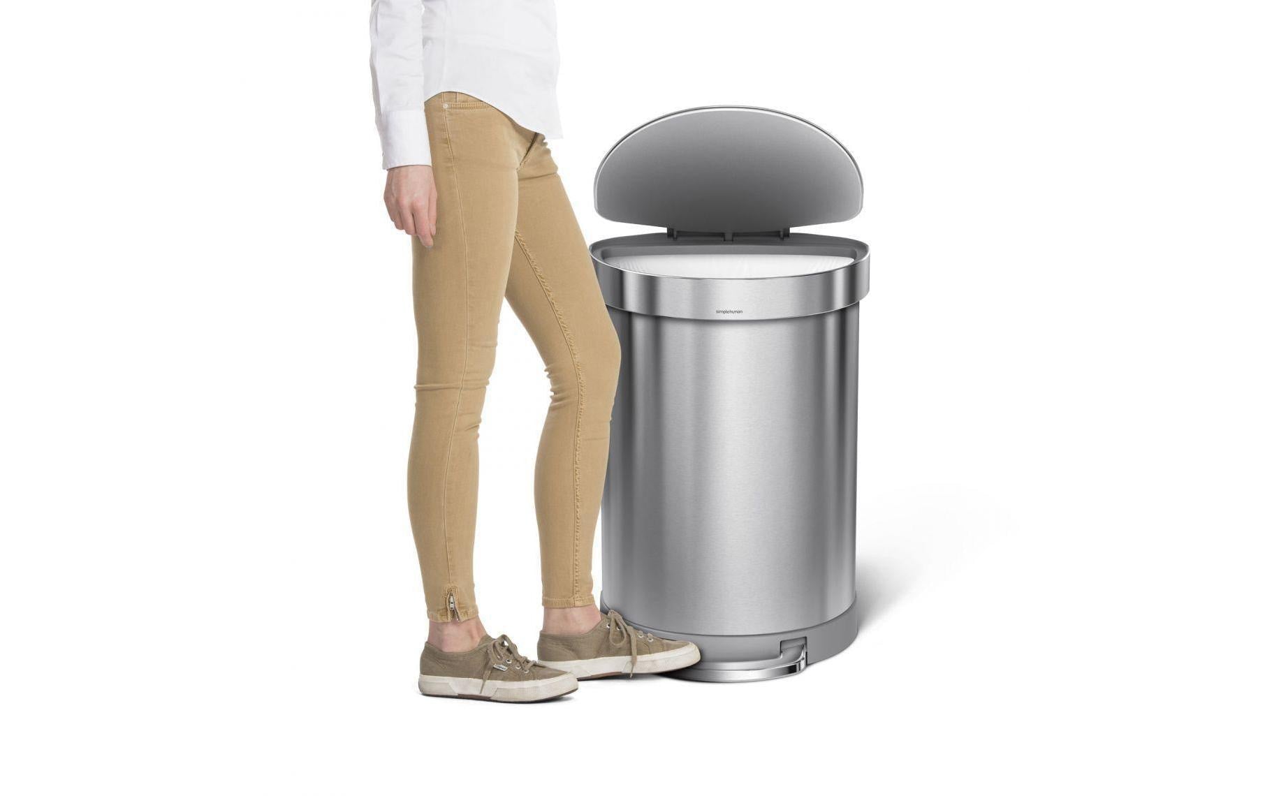 simplehuman Abfallcontainer – 60 l, mit Deckel, Edelstahl – B × H × T 455 × 670 × 417 mm