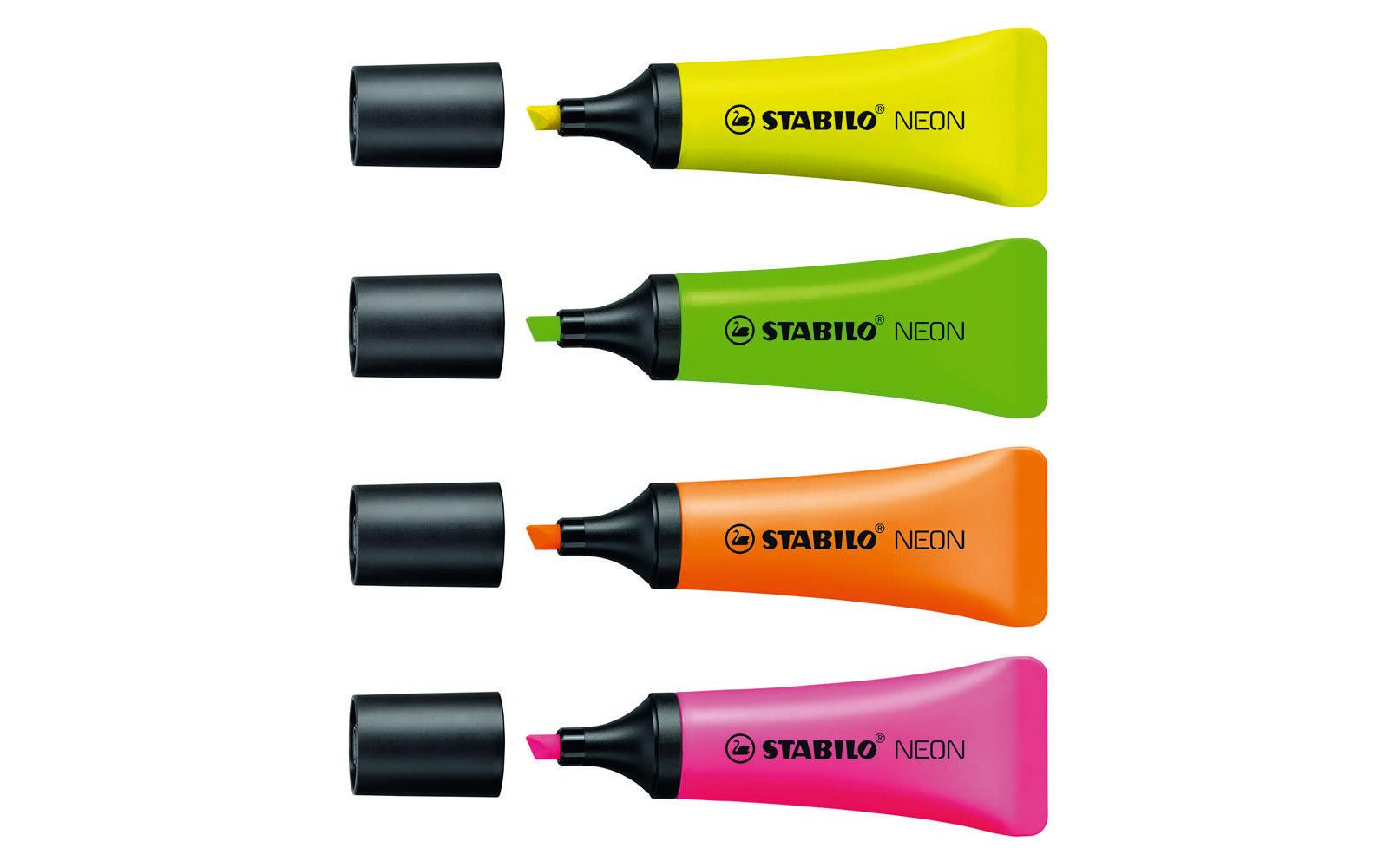 STABILO Textmarker Set 4 Neonfarben – Keilspitze, 2–5 mm