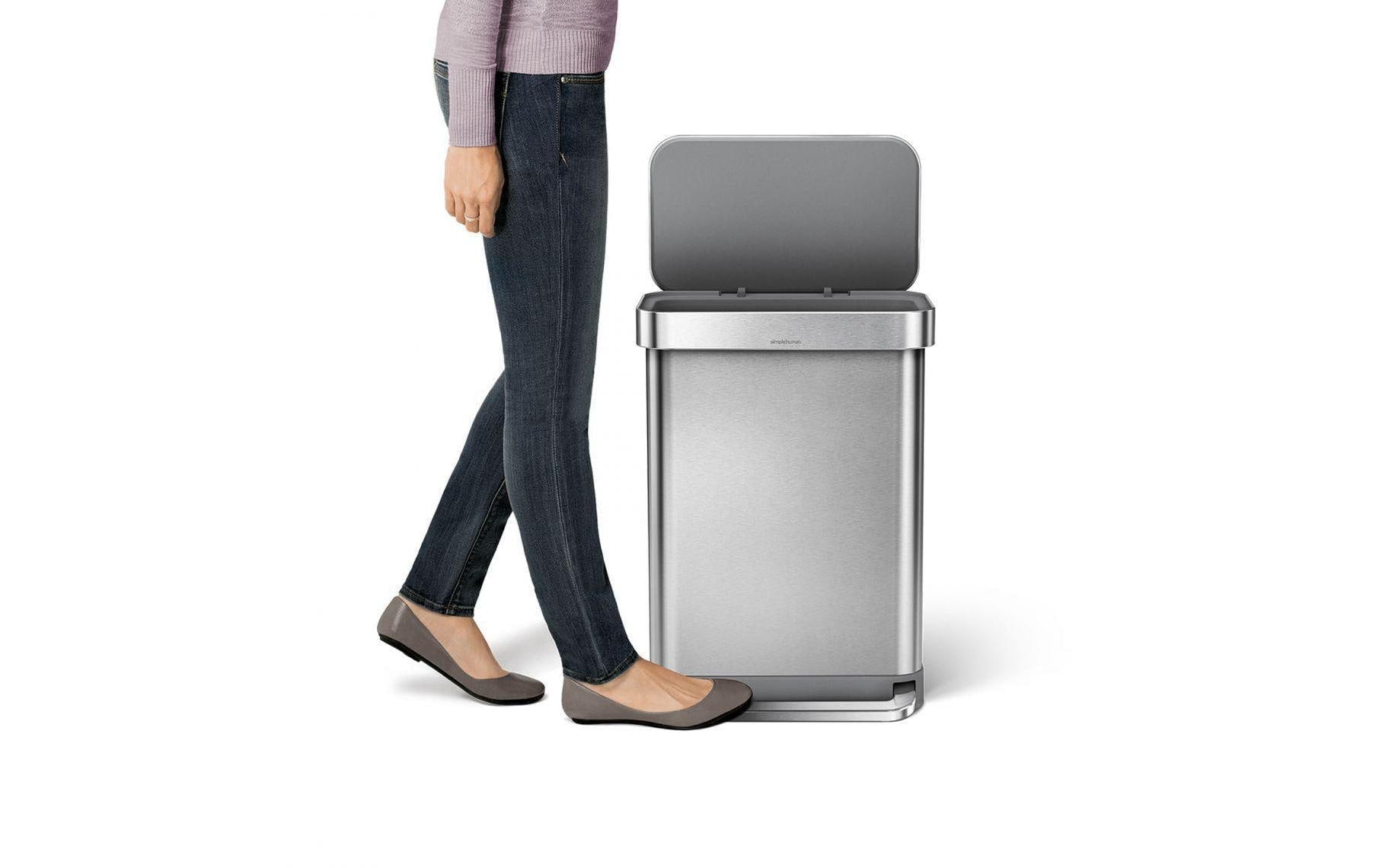 simplehuman Abfallcontainer – 55 l – mit Deckel – Edelstahl – B × H × T 470 × 655 × 358 mm