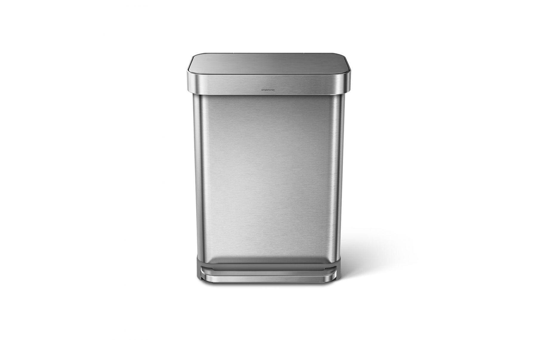 simplehuman Abfallcontainer – 55 l – mit Deckel – Edelstahl – B × H × T 470 × 655 × 358 mm
