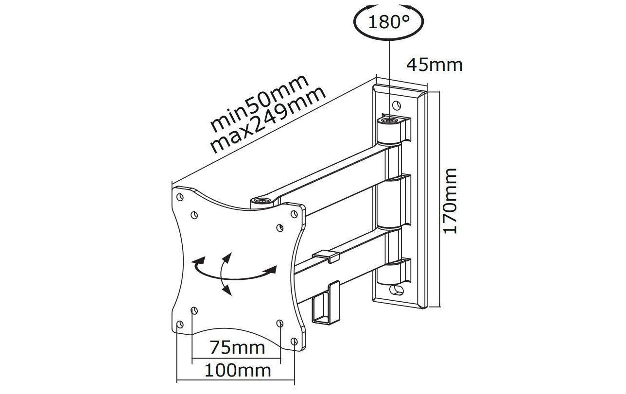 Neomounts FPMA-W820 Wand-Schwenkarm – bis 24", VESA 75×75 mm, 12 kg, neigbar, 2 Gelenke, silber