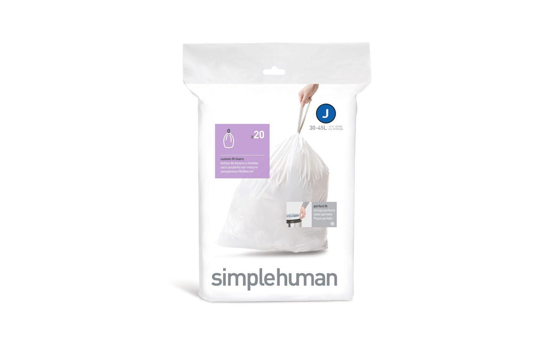 simplehuman Kehrichtsack CW0169 für Abfalleimer – 30 l, mit Zugband, PE, weiss, 20 Stk