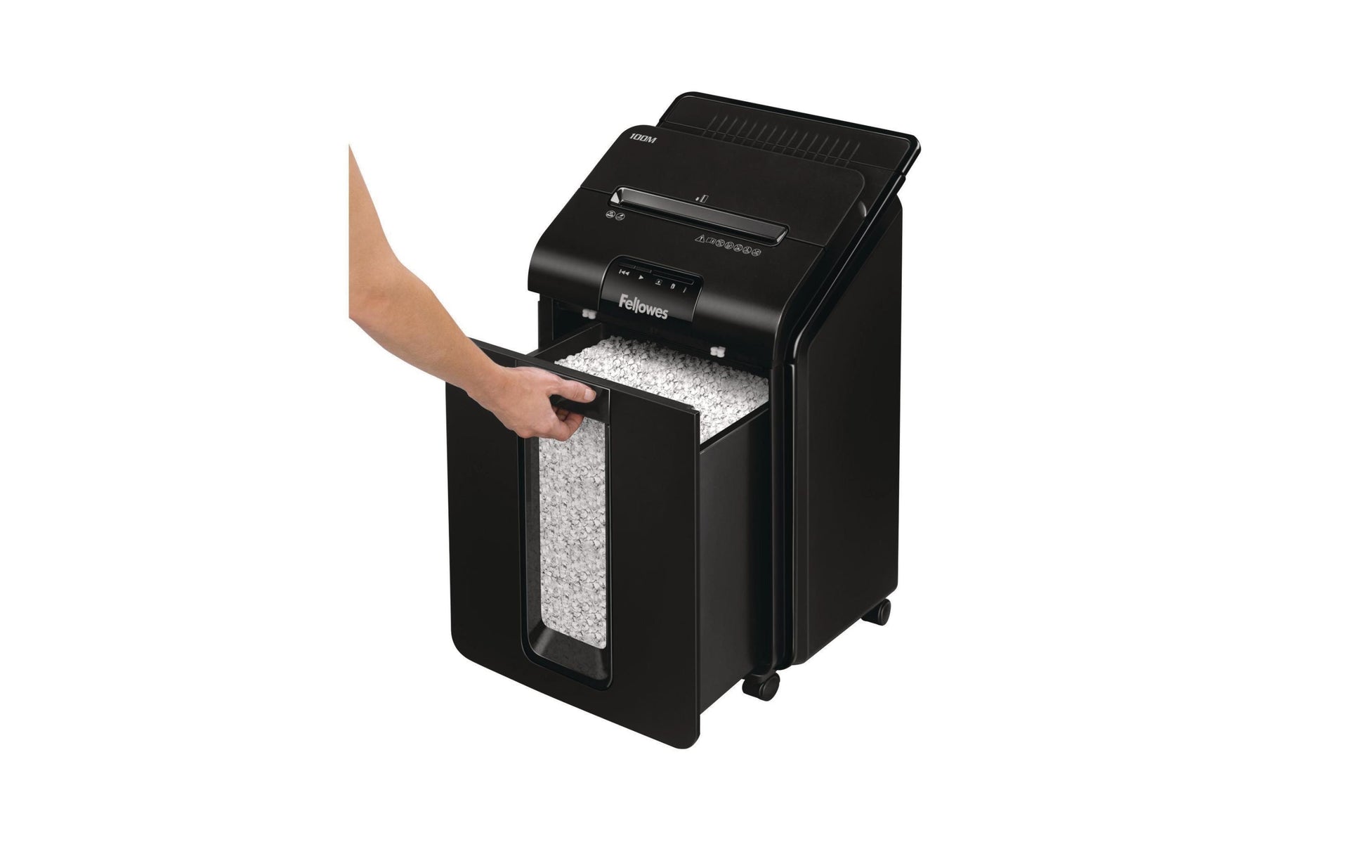 Fellowes AutoMax 100M – Aktenvernichter mit Autofeed 100 Blatt, DIN P-4, Mikroschnitt 4 × 10 mm, 23 l, A4