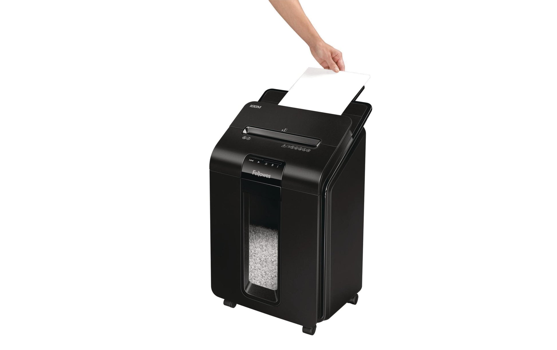 Fellowes AutoMax 100M – Aktenvernichter mit Autofeed 100 Blatt, DIN P-4, Mikroschnitt 4 × 10 mm, 23 l, A4