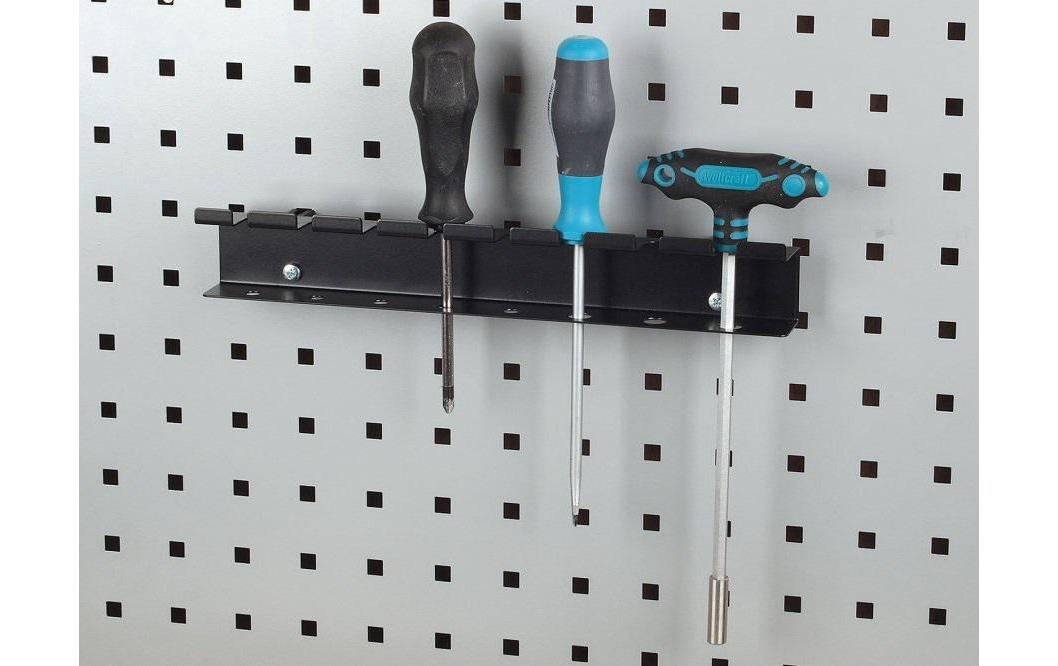 wolfcraft GmbH Wolfcraft Lochwand-Schraubendreherhalter – schwarz, Stahl, B 410 × H 36 × T 110 mm, für Werkzeug-Lochwand