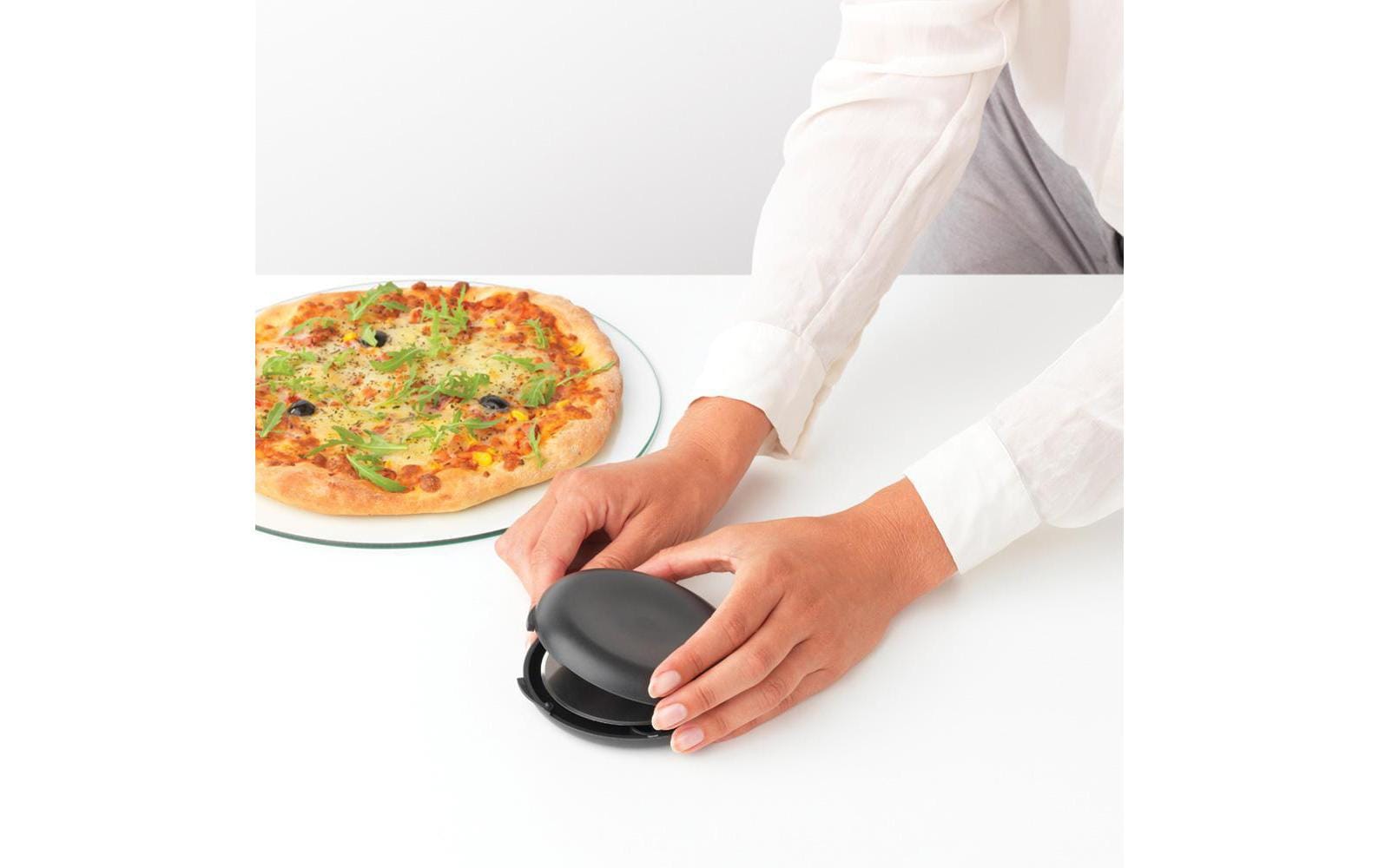 Brabantia Pizzaschneider Ø 11 × 2,8 cm, Edelstahl/Nylon, mit Klingenschutz, Anthrazit