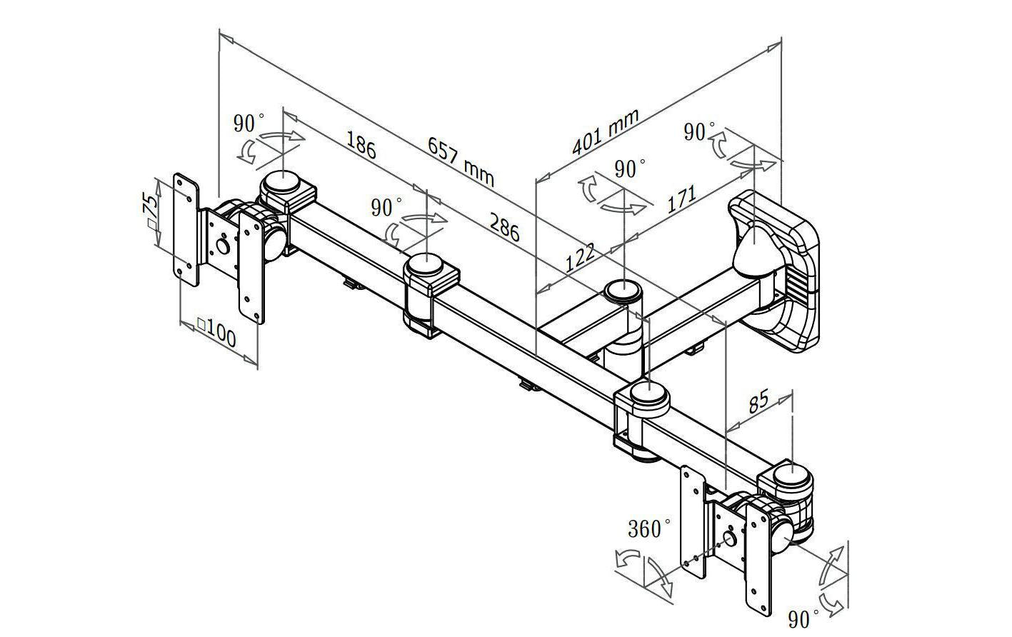 Neomounts FPMA W960D – Wandhalterung, 2 Monitore, Wand, bis 23", VESA 75 × 75 mm, 12 kg, neigbar, schwarz