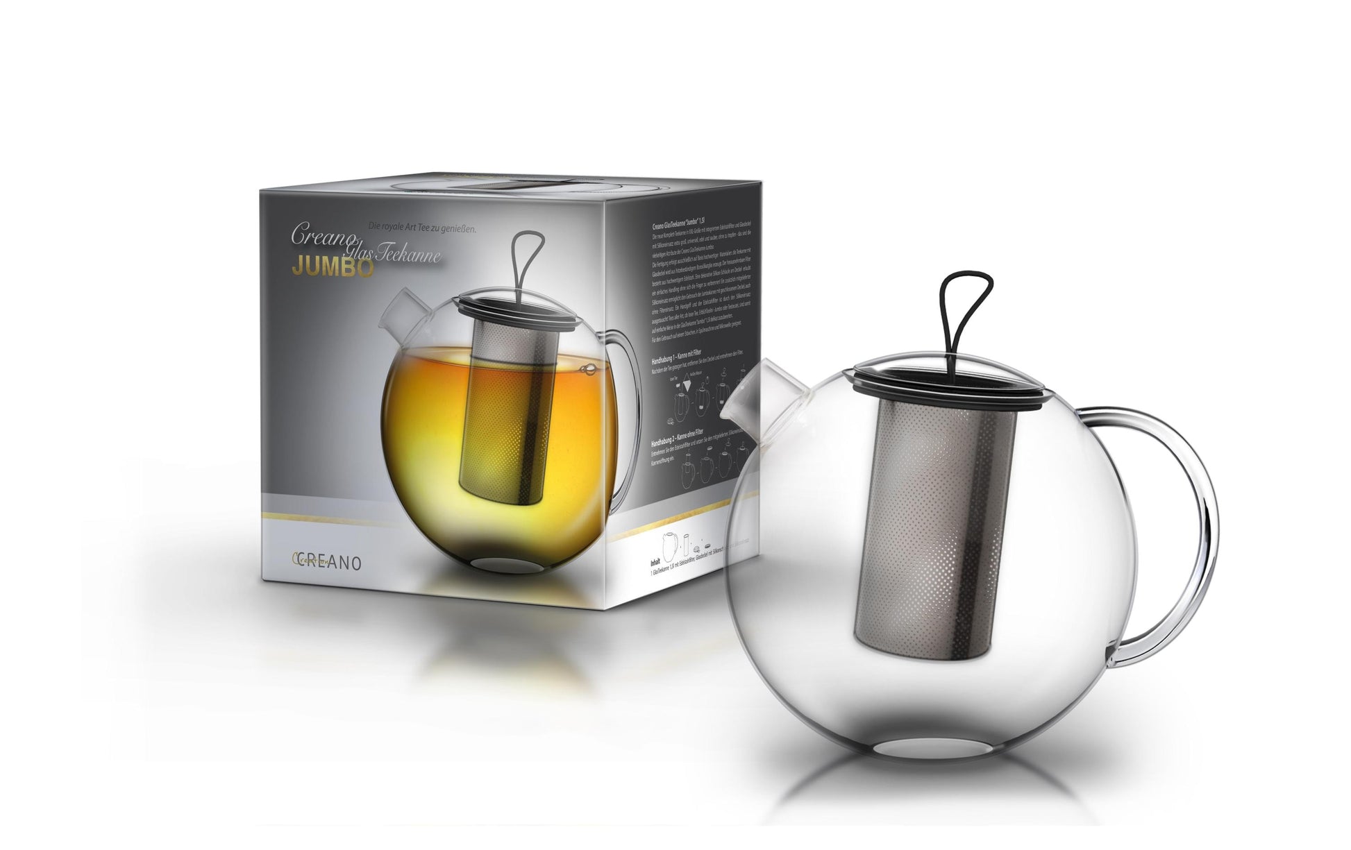 Creano Teekanne, 1,0 l, Borosilikatglas, Edelstahl-Teesieb