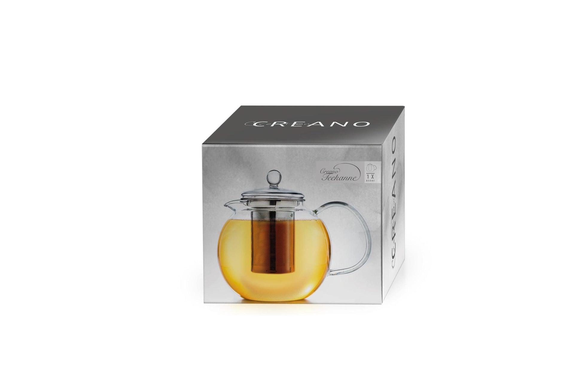 Creano Teekanne – 850 ml, Borosilikatglas/Edelstahl, transparent, mit Edelstahlfilter, spülmaschinenfest