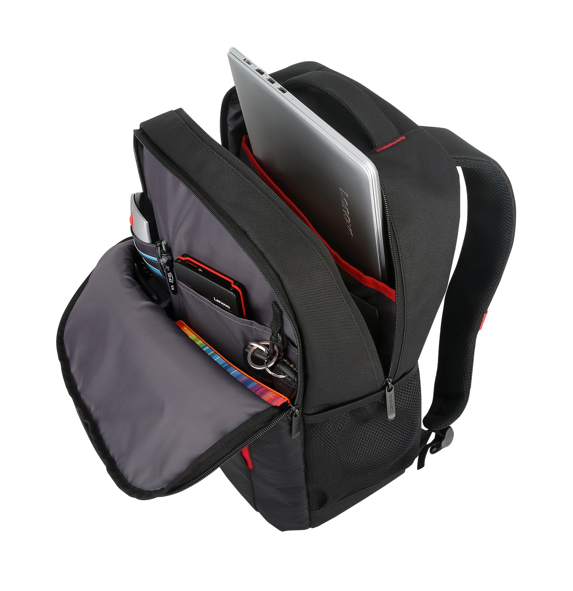 Lenovo Notebook-Rucksack bis 15,6" – Wasserfest, Tablet-Fach – Schwarz/Rot