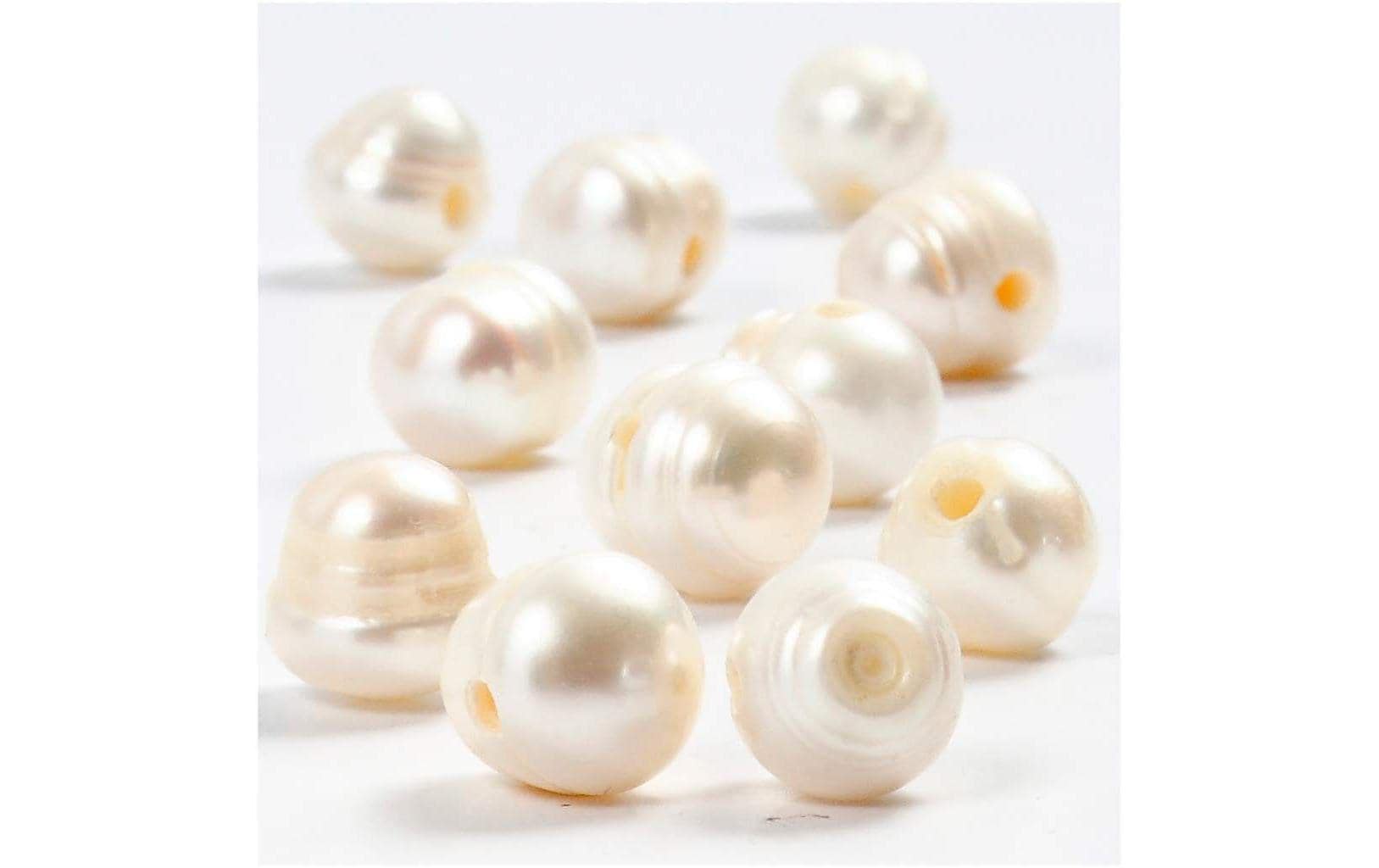 Creativ Company Süsswasserperlen, oval – Perlmutt – Ø 11 mm, Loch 2 mm – 10 Stk.