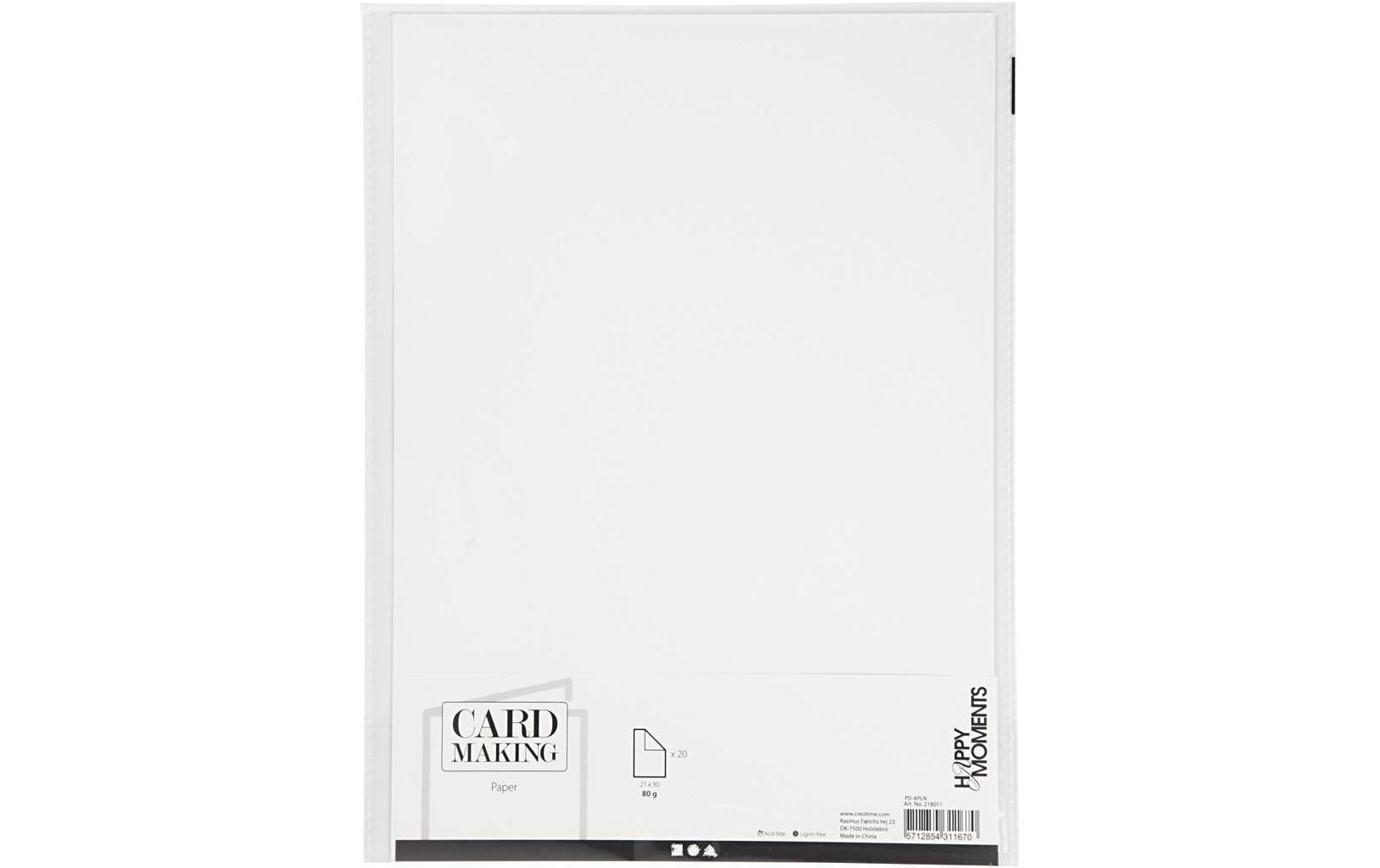 Creativ Company Bastelpapier – A4, Weiss, 70 g/m² – 20 Blatt, Kunstpapier, für Tintenstrahldrucker