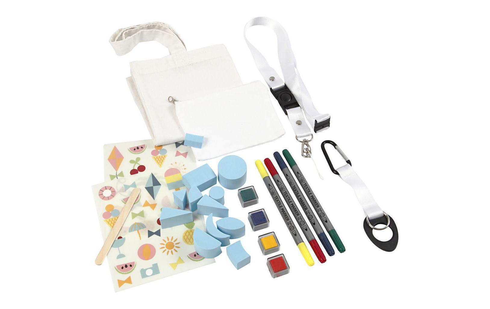 Creativ Company Sommer – Textil-Bastelset – inkl. Textilmalstifte, Stempel & 4 Textilteile – Mehrfarbig