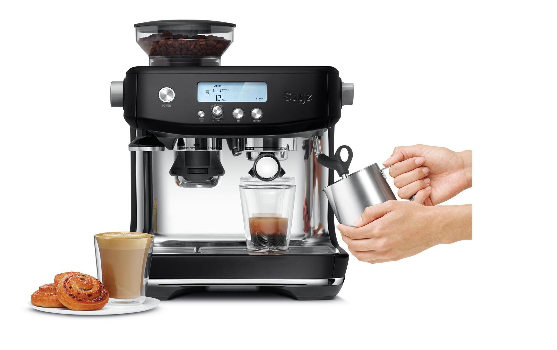 Sage Barista Pro Espressomaschine (Siebträger) – 9 bar, 2 l, Milchschaumdüse, schwarz, 35,4 × 40,6 × 40,6 cm